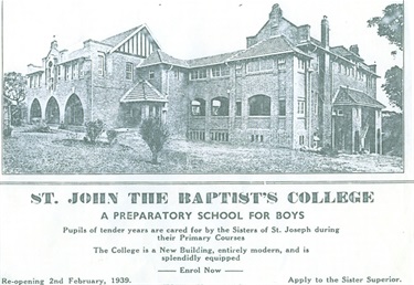 St John Baptist Preparatory School operated from 1922-1965 and was located at 37 Gladesville Road. The College was run by the Sisters of the Sacred Heart. In 1965 the College became Mary McKillop College.