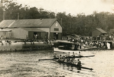 Villa Maria Wharf and Joeys rowing shed from Tarban Bay