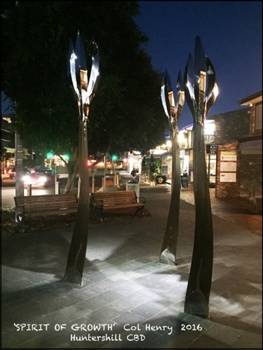 ‘Spirit of Growth’ by Col Henry was commissioned in 2016 and can be found in Hunters Hill Village. Featuring three stainless steel sprouts that symbolise the village growth and represents unique flora to the Hunters Hill area.
