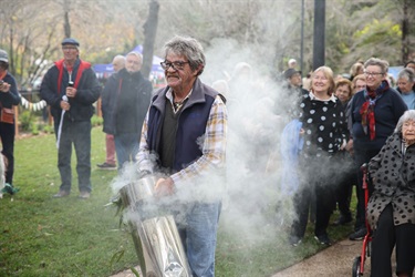 Acknowledgement of Country and Smoking Ceremony performed by David Bird at Grand Reopening of Figtree Park