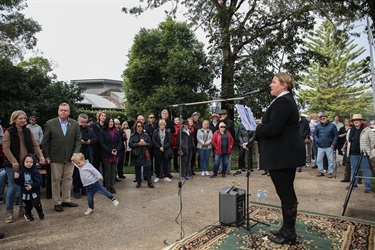 Director of Infrastructure and Sustanability, Sam MCing the Grand Reopening of Figtree Park