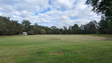 Buffalo Creek Reserve Sportsfield, shows the toilet block in the far background.
