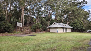 Buffalo Creek Reserve toilet block and practice basketball hoop situated directly adjacent