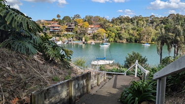 Photo shows the pathway/steps that lead down to the Tarban Creek, from where people can launch their vessels/kayaks.