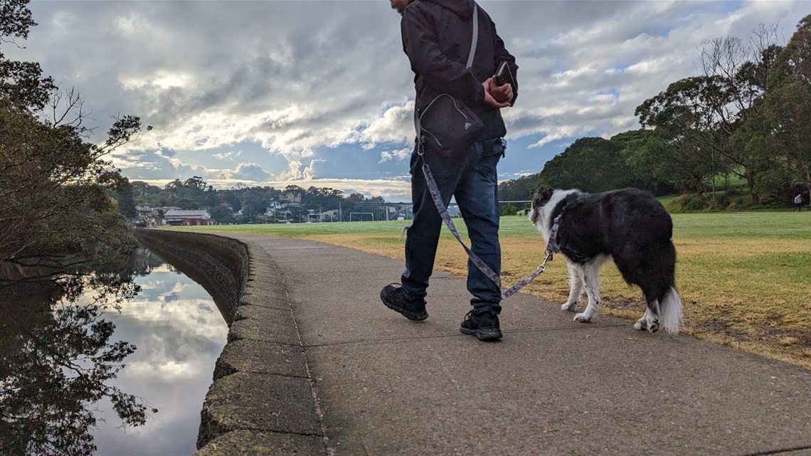 Compressed - Riverglade Reserve - man and his dog walking - with blur.jpg