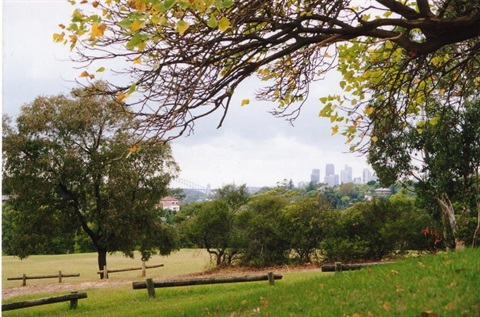 Scenic image of Boronia Park overlooking grass and trees and city skyline
